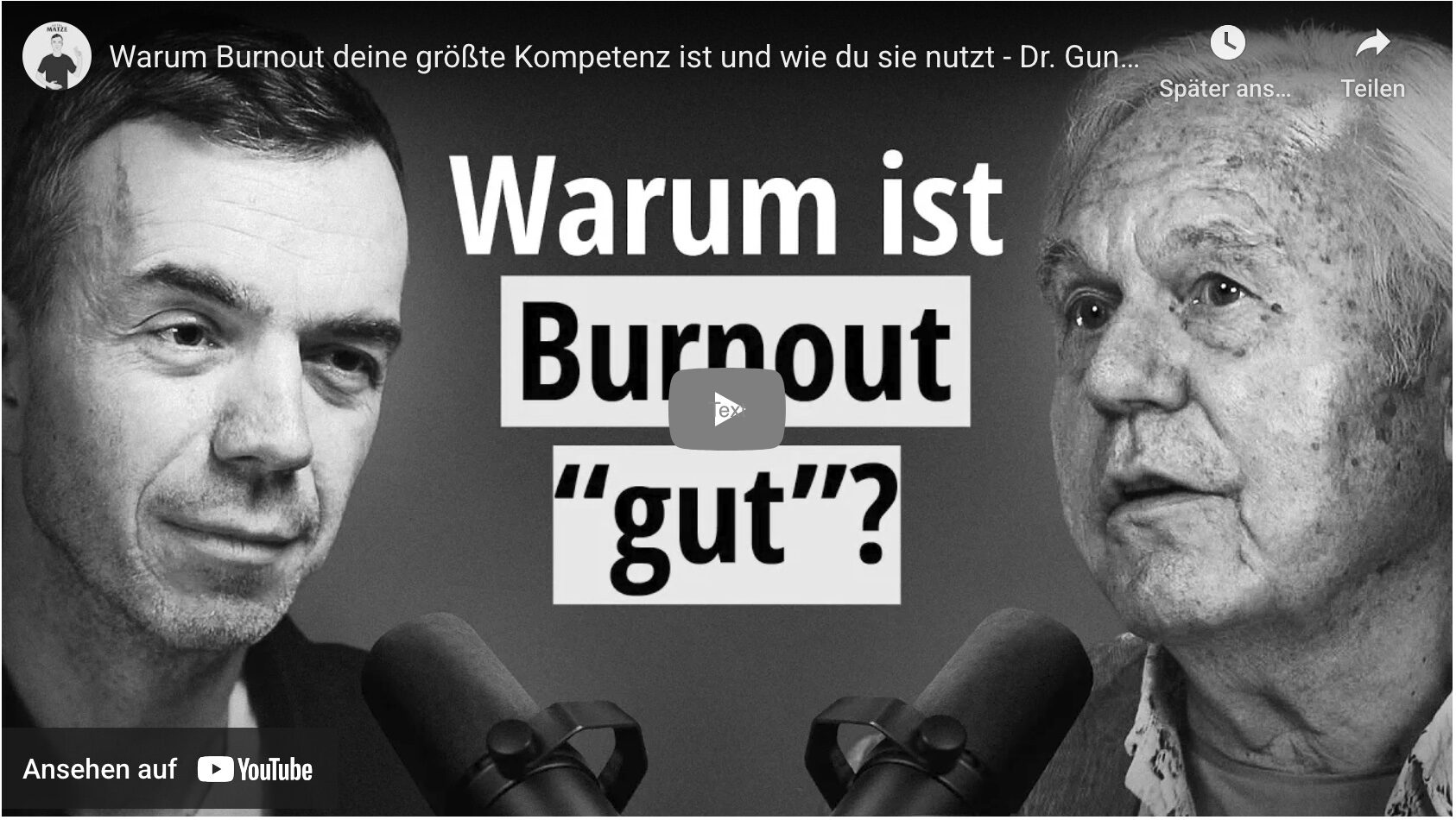 Yotube Titelbild Hotel Matze Podcast mit Gunther Schmidt zu Burn Out